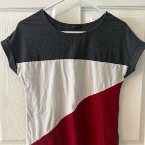 SHEIN Color Block Tee - Charcoal, White, and Burgundy